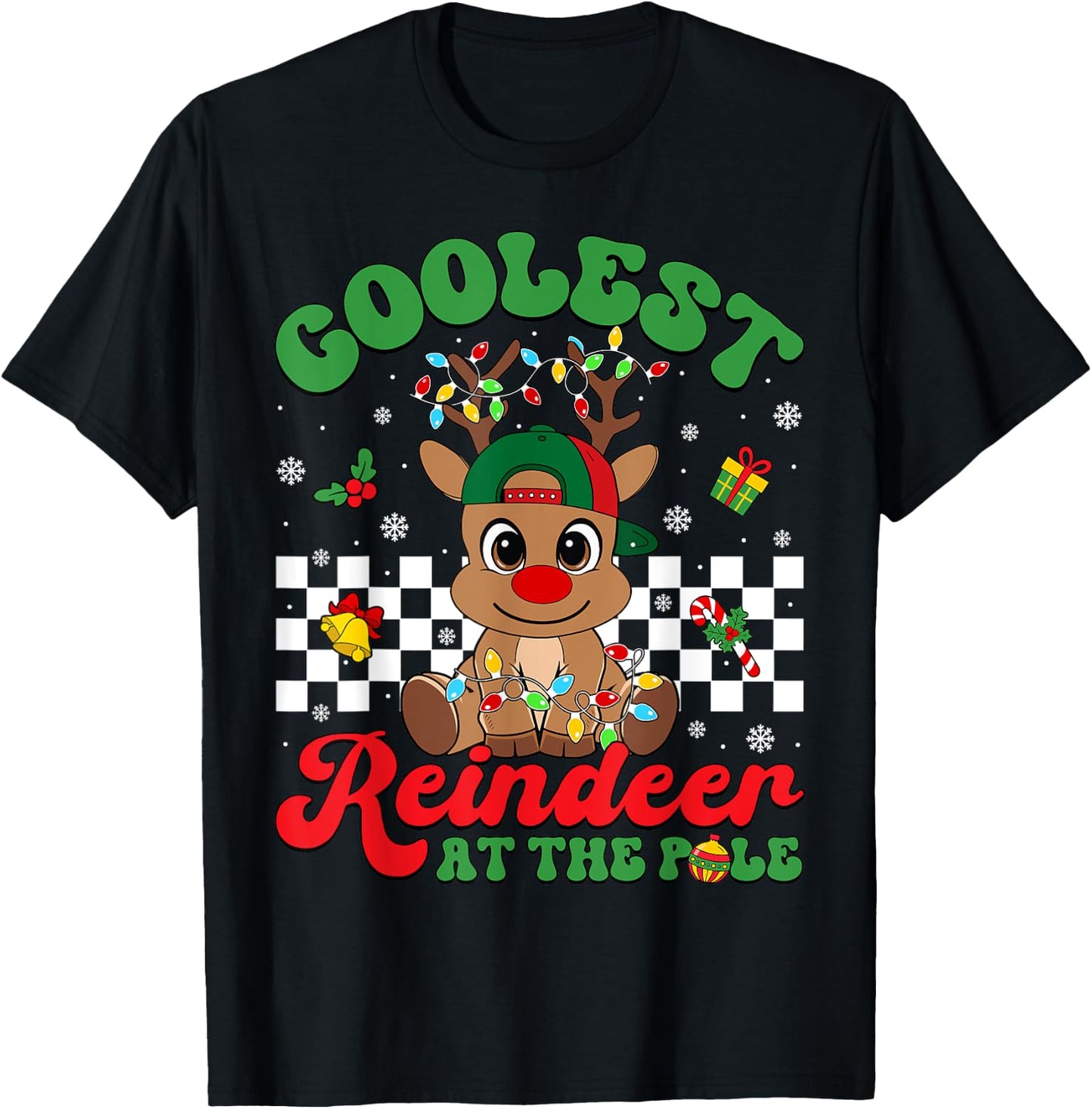 Coolest Reindeer At The Pole North Pole Christmas Boys Kids T-Shirt - T-Shirt | Black