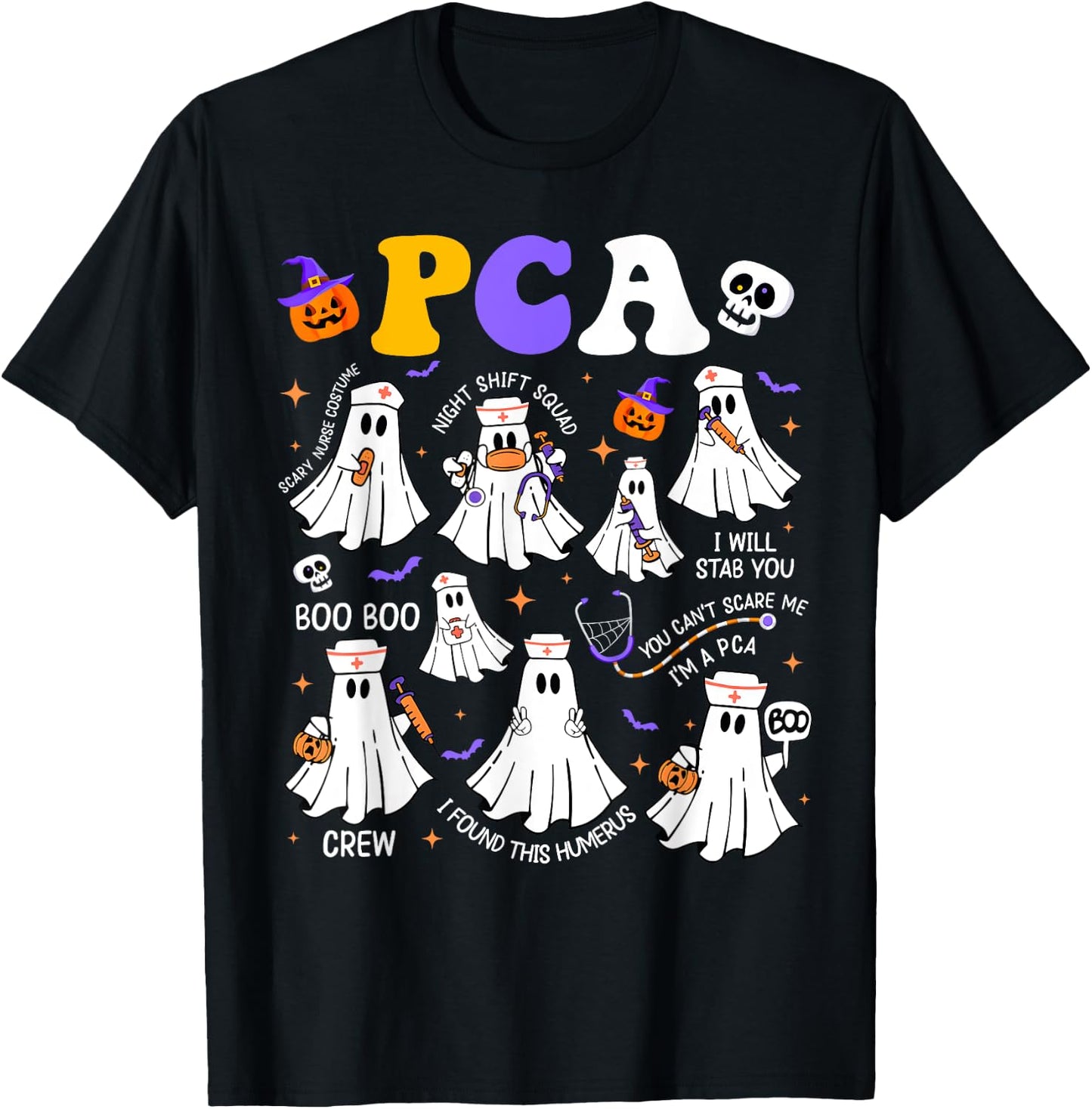 Spooky PCA Ghost Halloween Cute Groovy Nursing Halloween T-Shirt - T-Shirt | Black