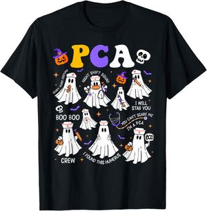 Spooky PCA Ghost Halloween Cute Groovy Nursing Halloween T-Shirt - T-Shirt | Black