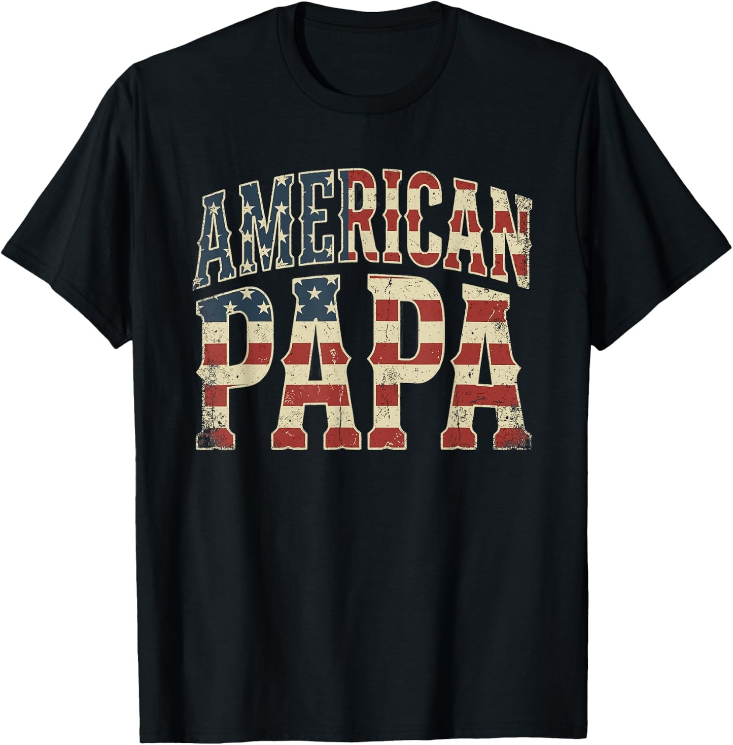 Retro Camo Dad American Flag Papa Fathers Day T-Shirt - T-Shirt | Black