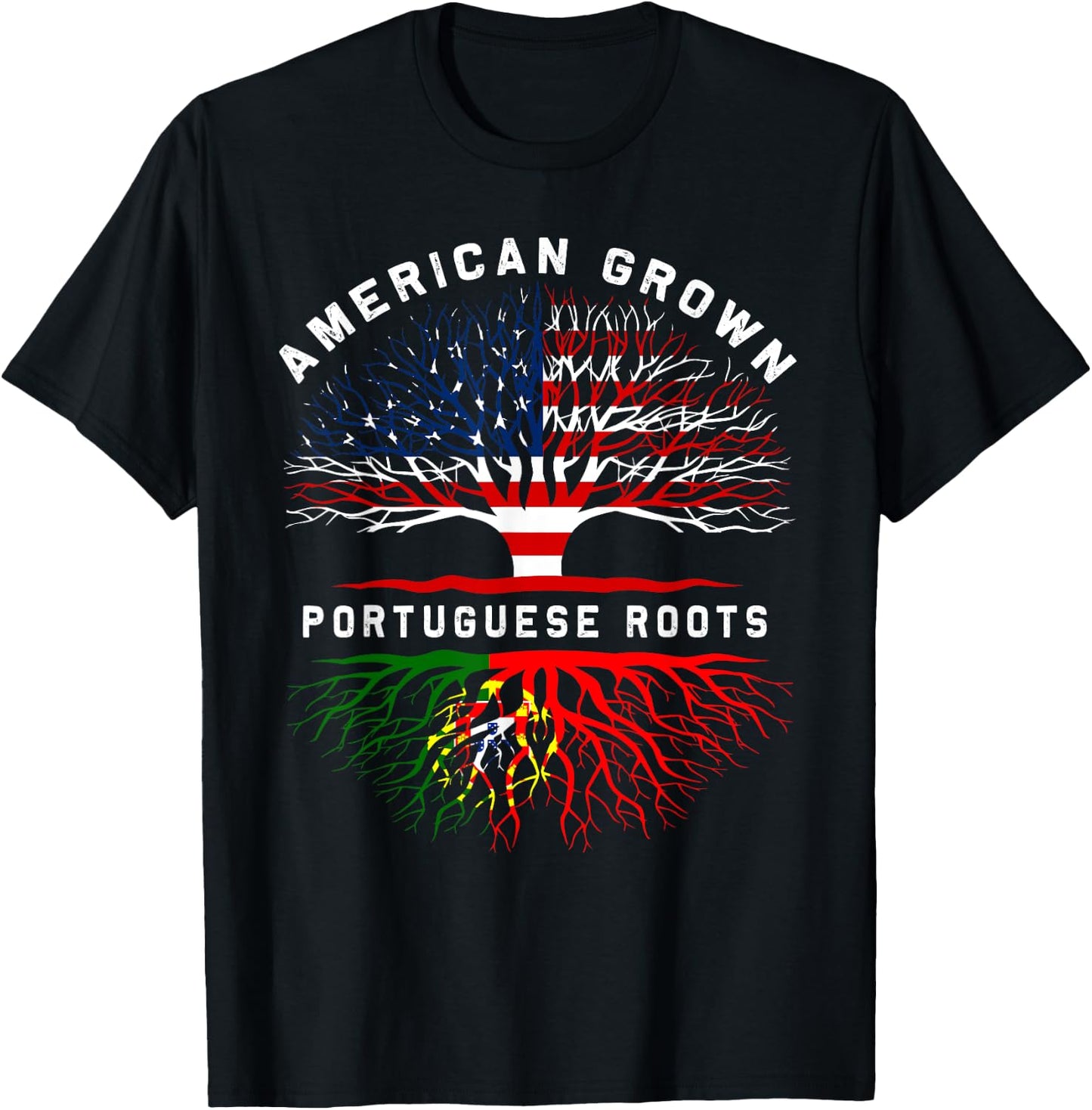 Portuguese Roots American Grown Tree Family Heritage T-Shirt - T-Shirt | Black