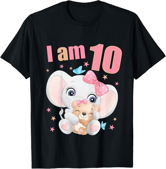 10 Years old 10 birthday outfit girl Elephant T-Shirt - T-Shirt | Black