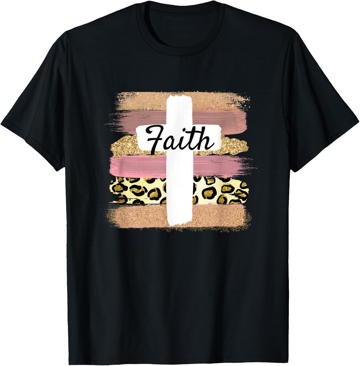 Christian Faith & Cross Leopard Cheetah Ombre Print Jesus T-Shirt - T-Shirt | Black
