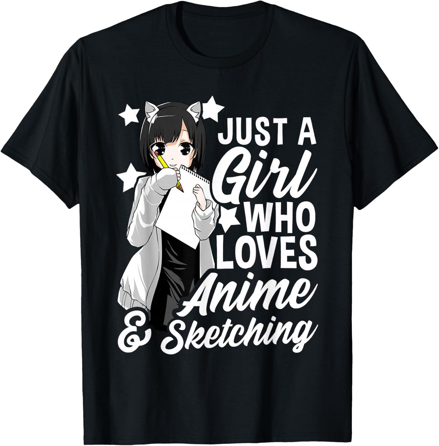 Just A Girl Who Loves Anime and Sketching Drawing T-Shirt - T-Shirt | Black
