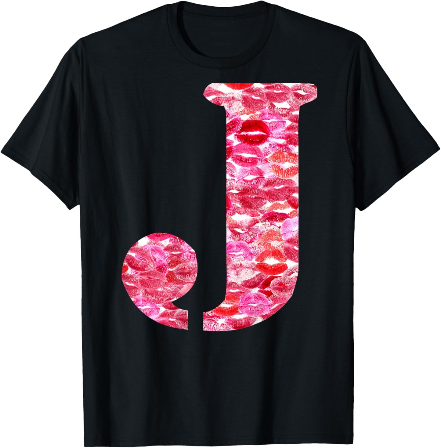 Back Print Only - Lipstick Kisses For Boyfriend Letter J T-Shirt - T-Shirt | Black
