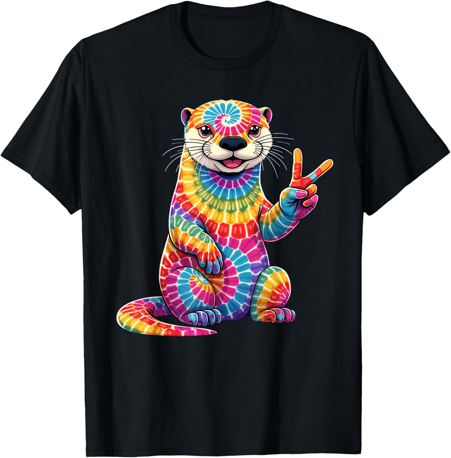 Tie Dye Otter Colorful Hippie Otter Rainbow T-Shirt - T-Shirt | Black