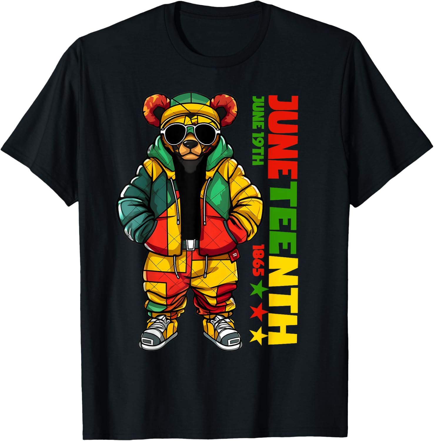 Juneteenth Black King Hip Hop Teddy Bear African American T-Shirt - T-Shirt | Black