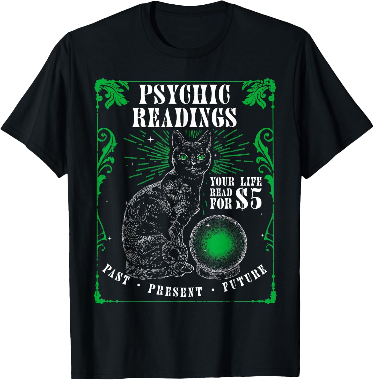 Psychic Readings Cat Fortune Teller Spiritual Reader T-Shirt - T-Shirt | Black