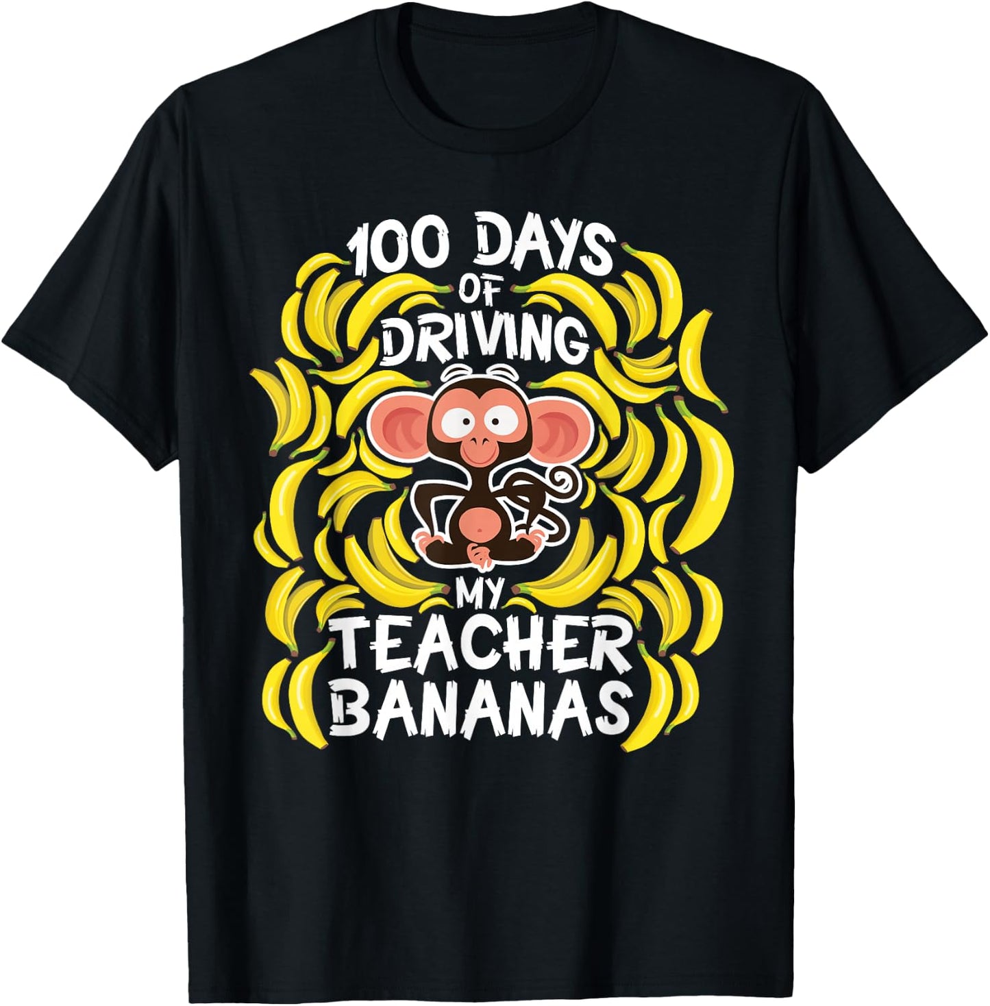 100th Day Of School Teacher Banana Monkey Pun T-Shirt - T-Shirt | Black