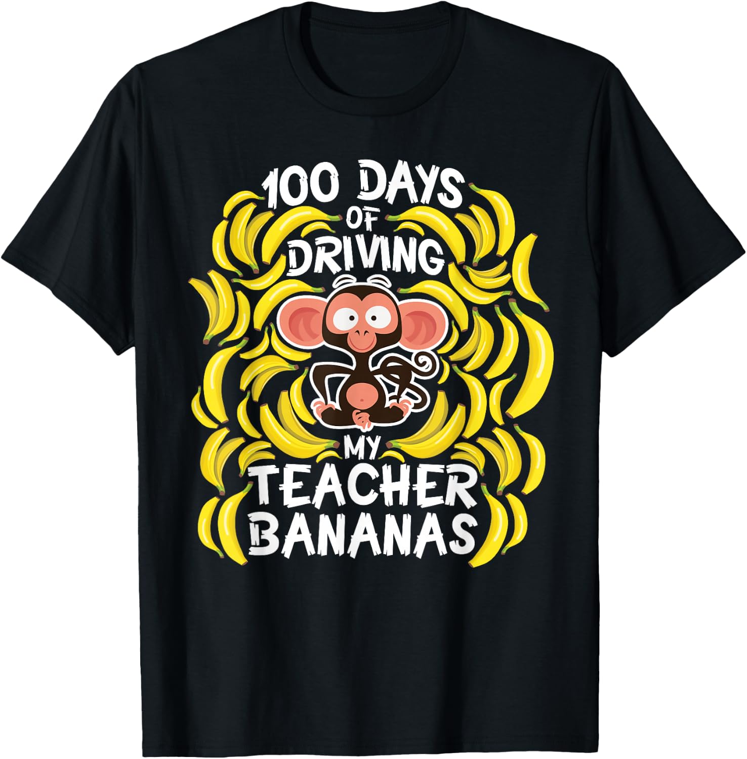 100th Day Of School Teacher Banana Monkey Pun T-Shirt - T-Shirt | Black