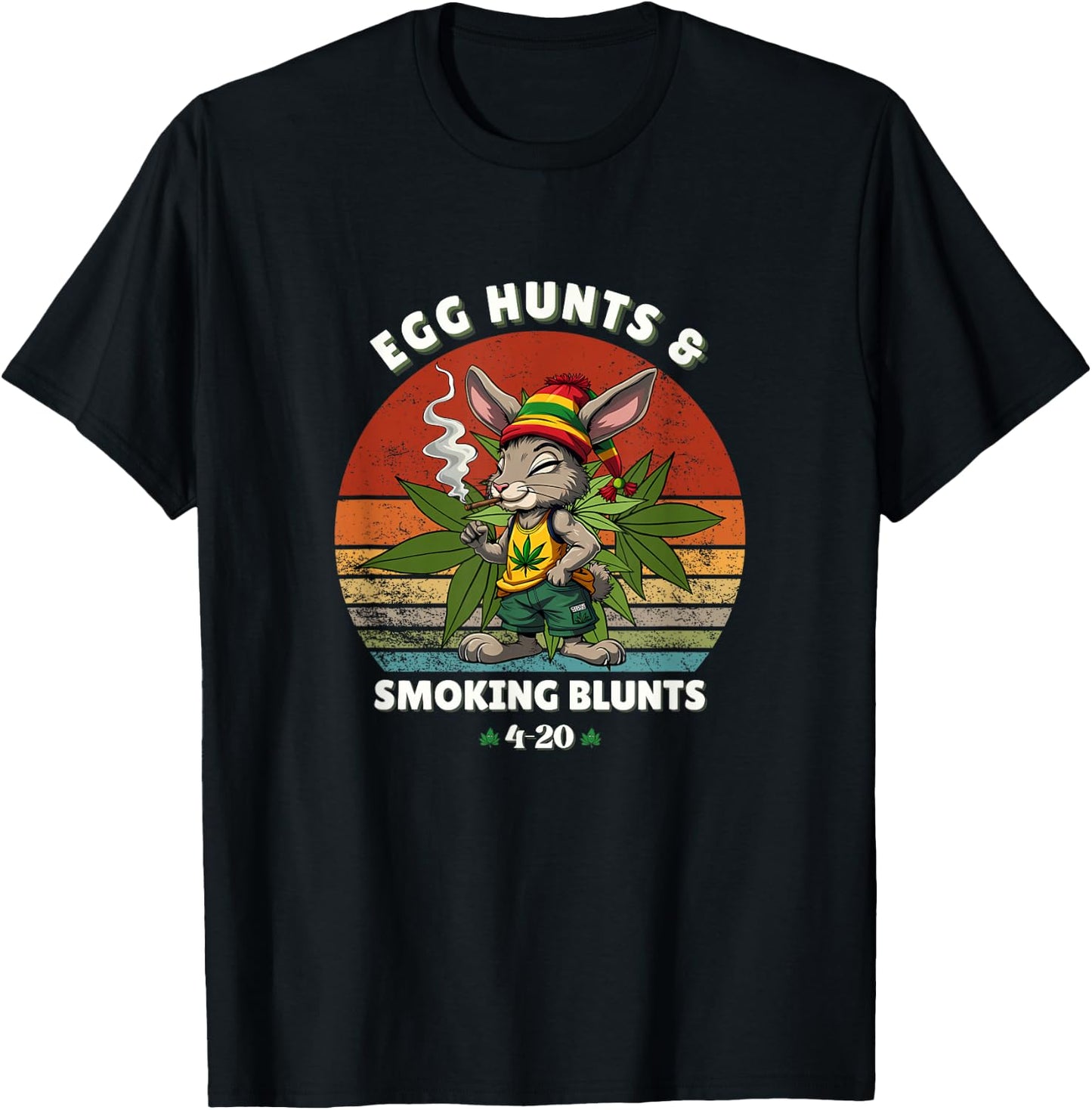 Stoned Easter Bunny With Joint 4/20 Marijuana Easter 420 Day T-Shirt - T-Shirt | Black