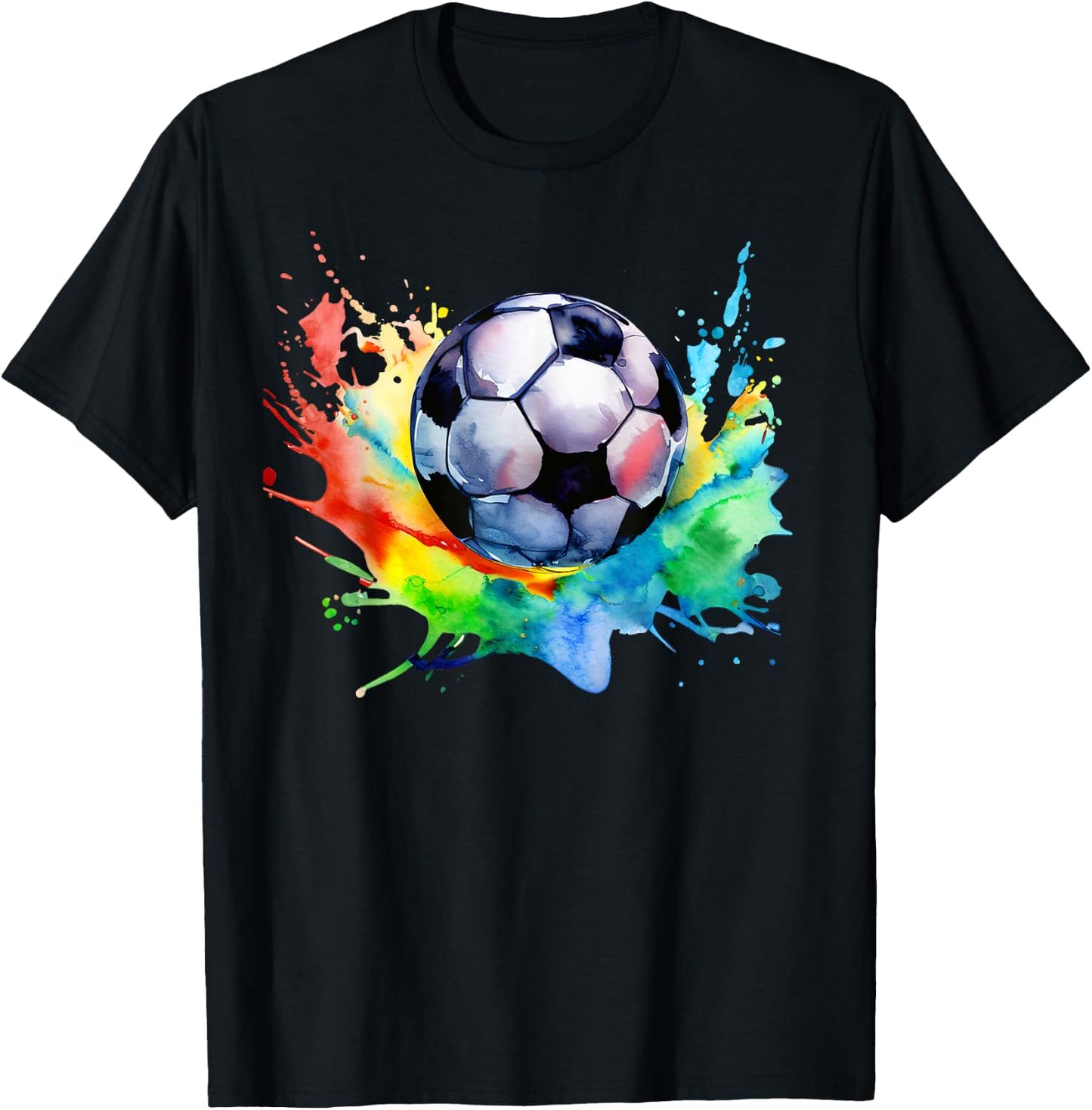 Football Watercolor Soccer Ball Artsy Splash Player Team T-Shirt - T-Shirt | Black