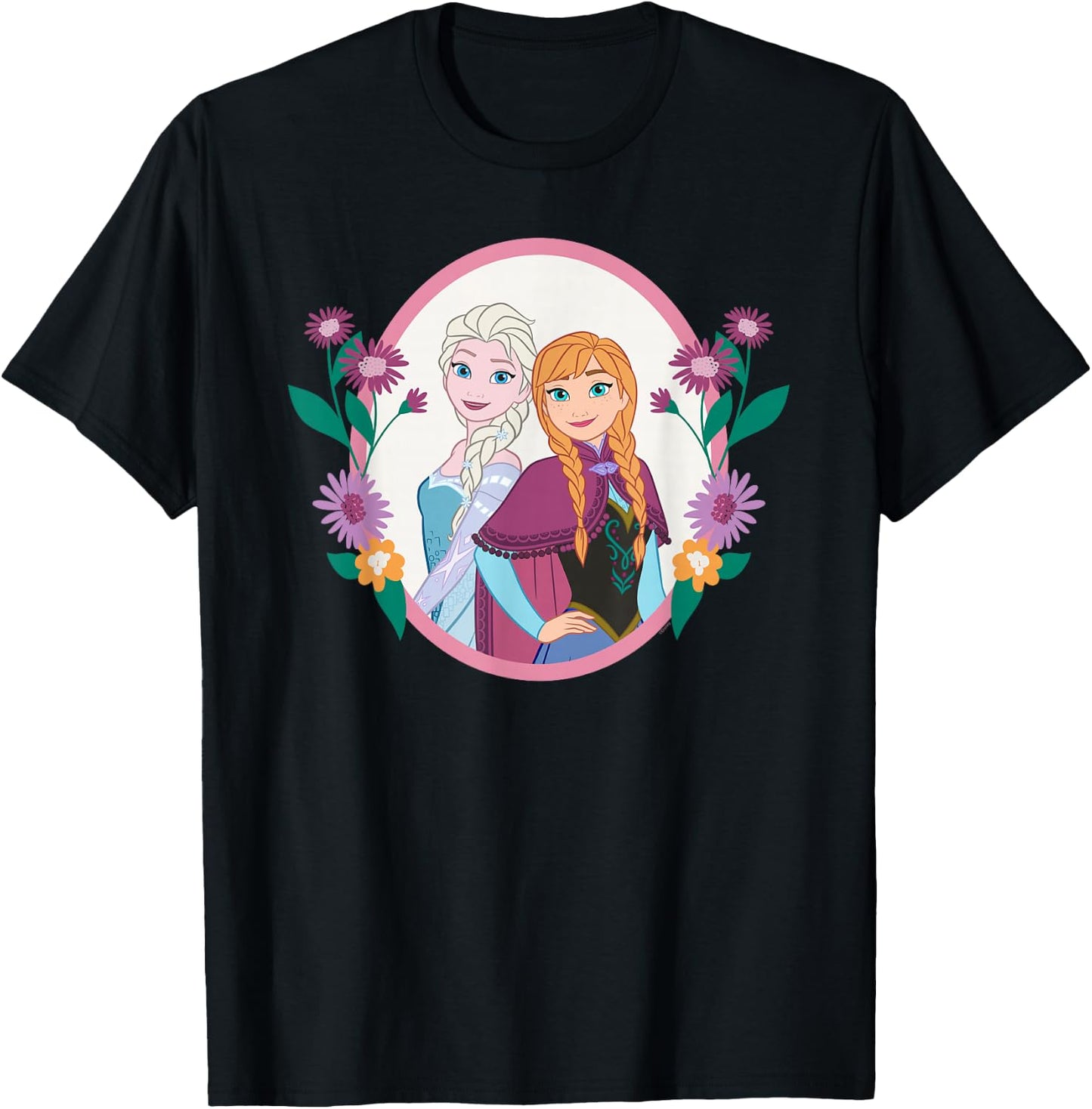 Disney Princess Frozen Elsa and Anna Easter Spring Flowers T-Shirt - T-Shirt | Black