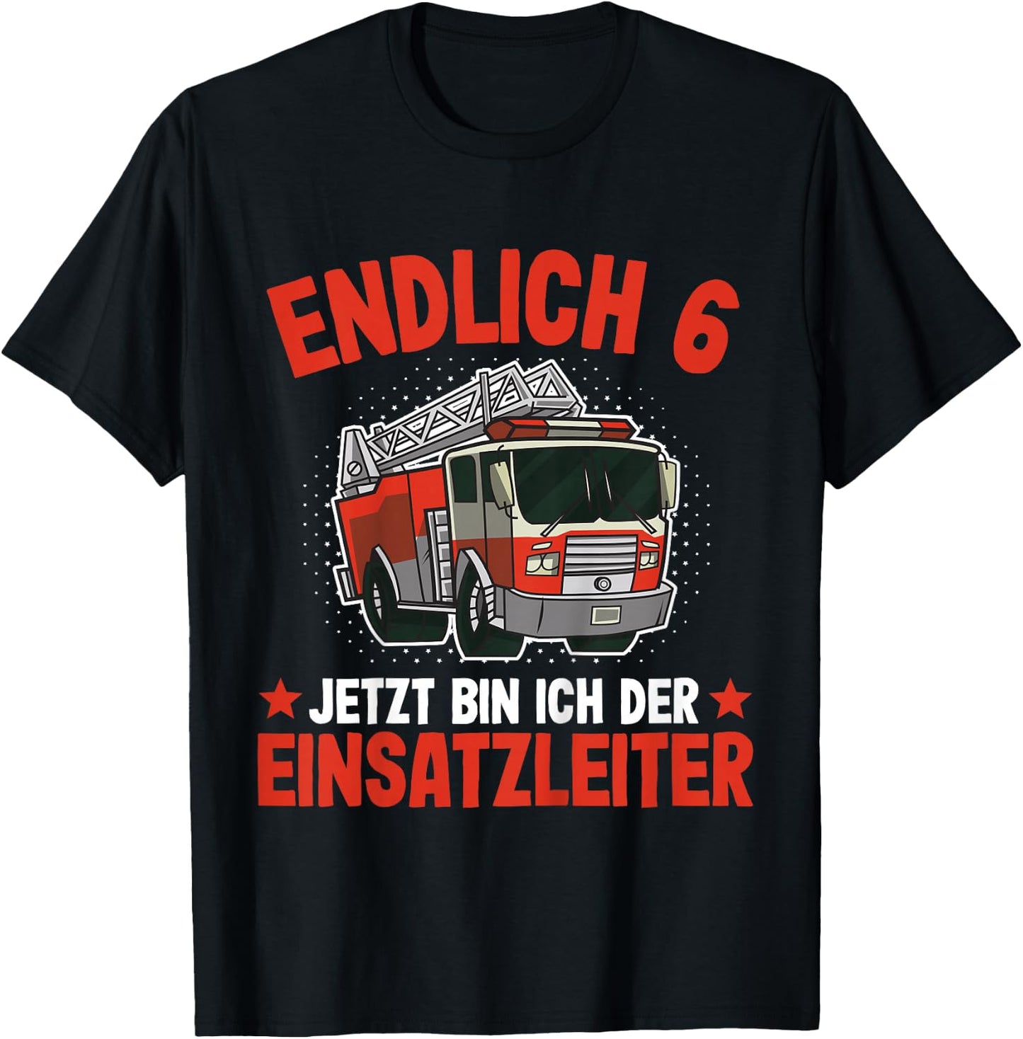 Children's Fire Brigade 6th Birthday Boy 6 Years Fire Brigade , black T-Shirt - T-Shirt | Black