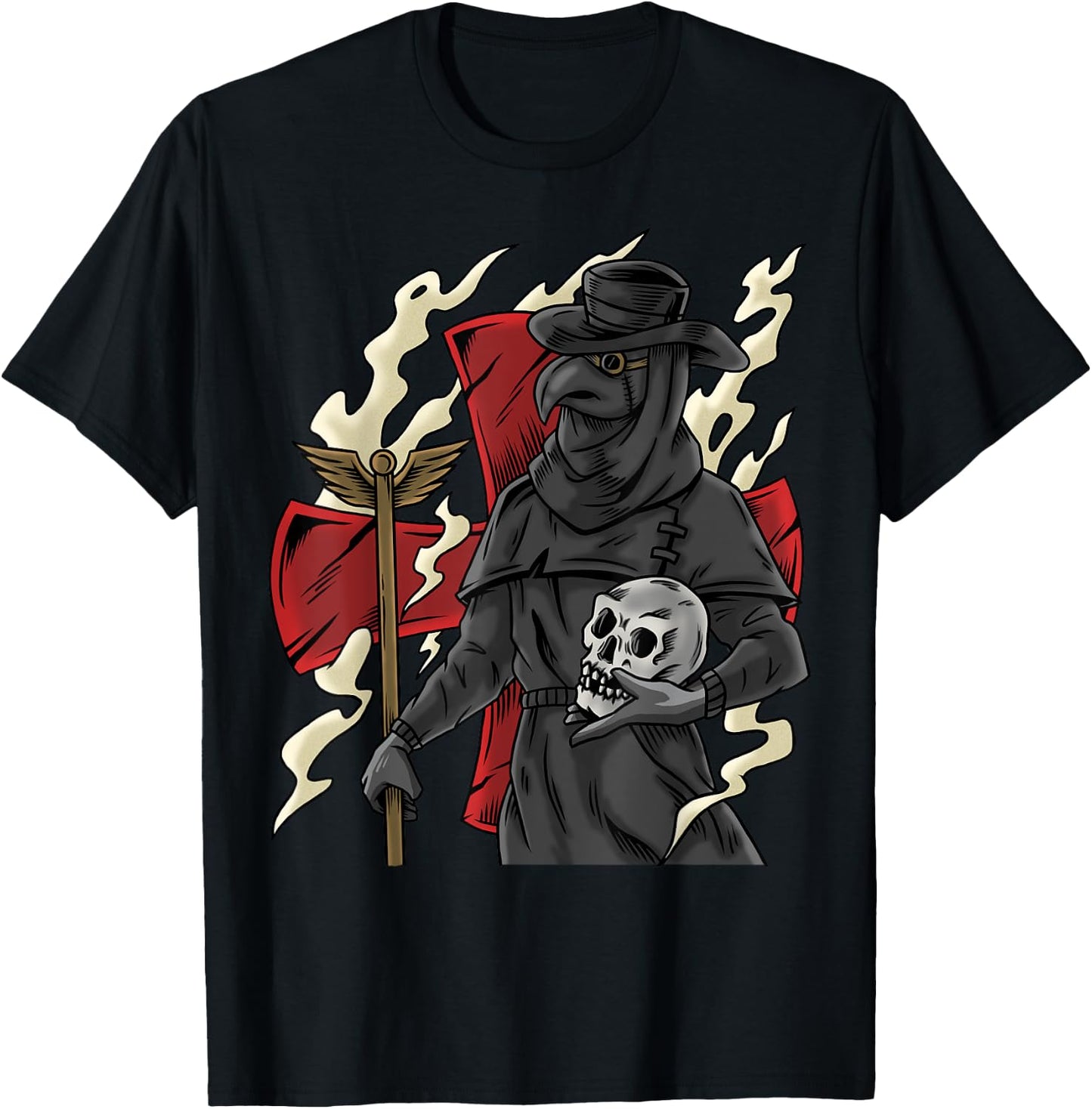 Plague Doctor Goth Skull Occult Black Gothic Steampunk T-Shirt - T-Shirt | Black