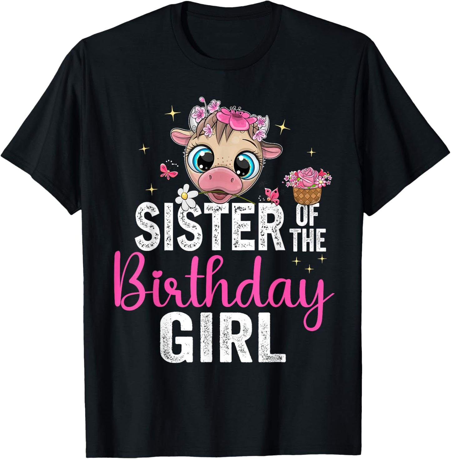 Sister Of The Birthday Girl Shirt Cow 1St Birthday Girl T-Shirt - T-Shirt | Black