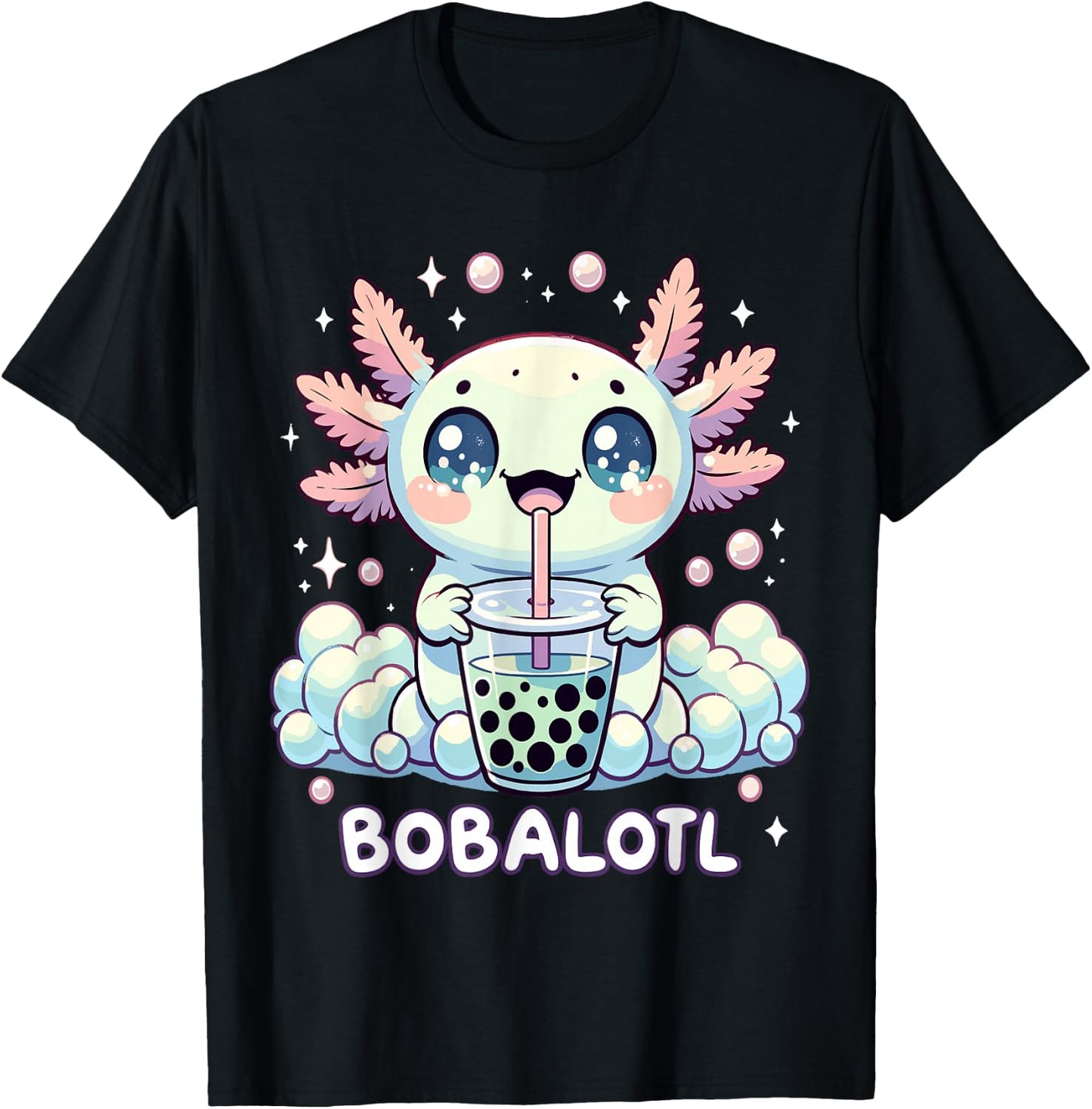 Axolotl Bubble Tea Anime Kawaii Cute Axolotl T-Shirt - T-Shirt | Black