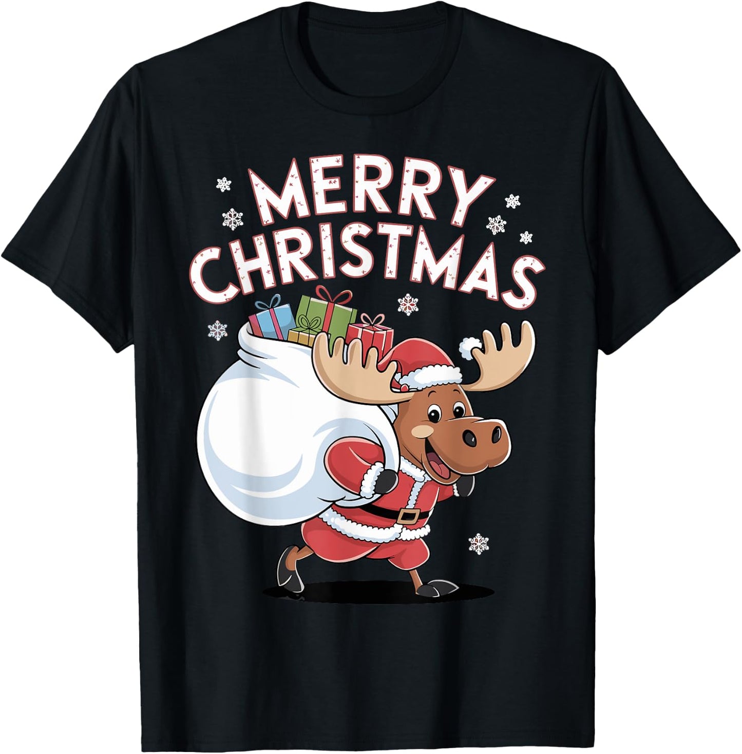 Merry Christmas Moose T-Shirt - T-Shirt | Black