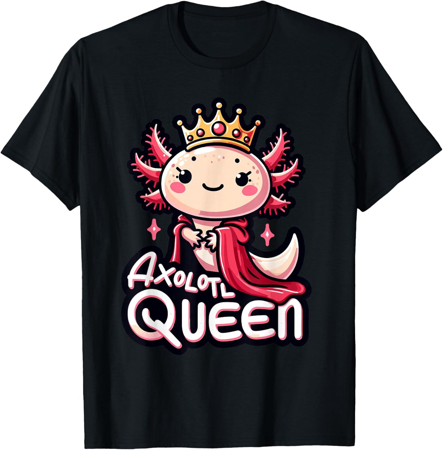 Axolotl Queen | Girls Axolotl Lover Design | Axolotl T-Shirt - T-Shirt | Black