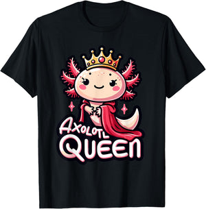 Axolotl Queen | Girls Axolotl Lover Design | Axolotl T-Shirt - T-Shirt | Black