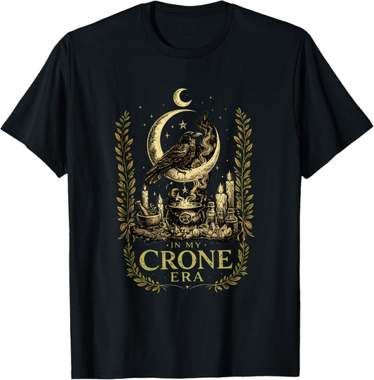 in My Crone Era Witchy Spiritual Gothic Raven Graphic T-Shirt - T-Shirt | Black