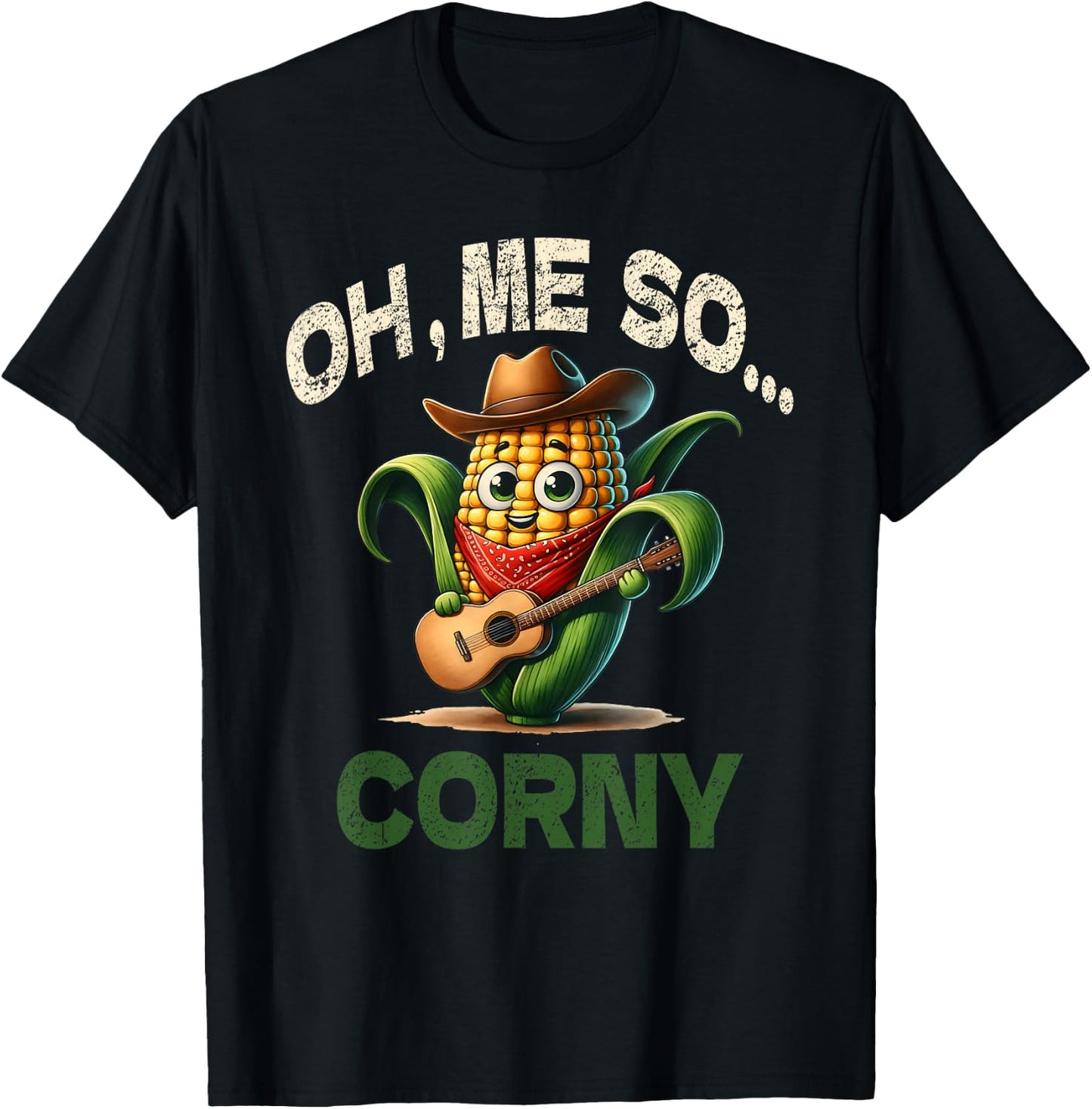 Funny Oh Me So Corny Guitar Shirt Cheesy Food Pun Gifts T-Shirt - T-Shirt | Black