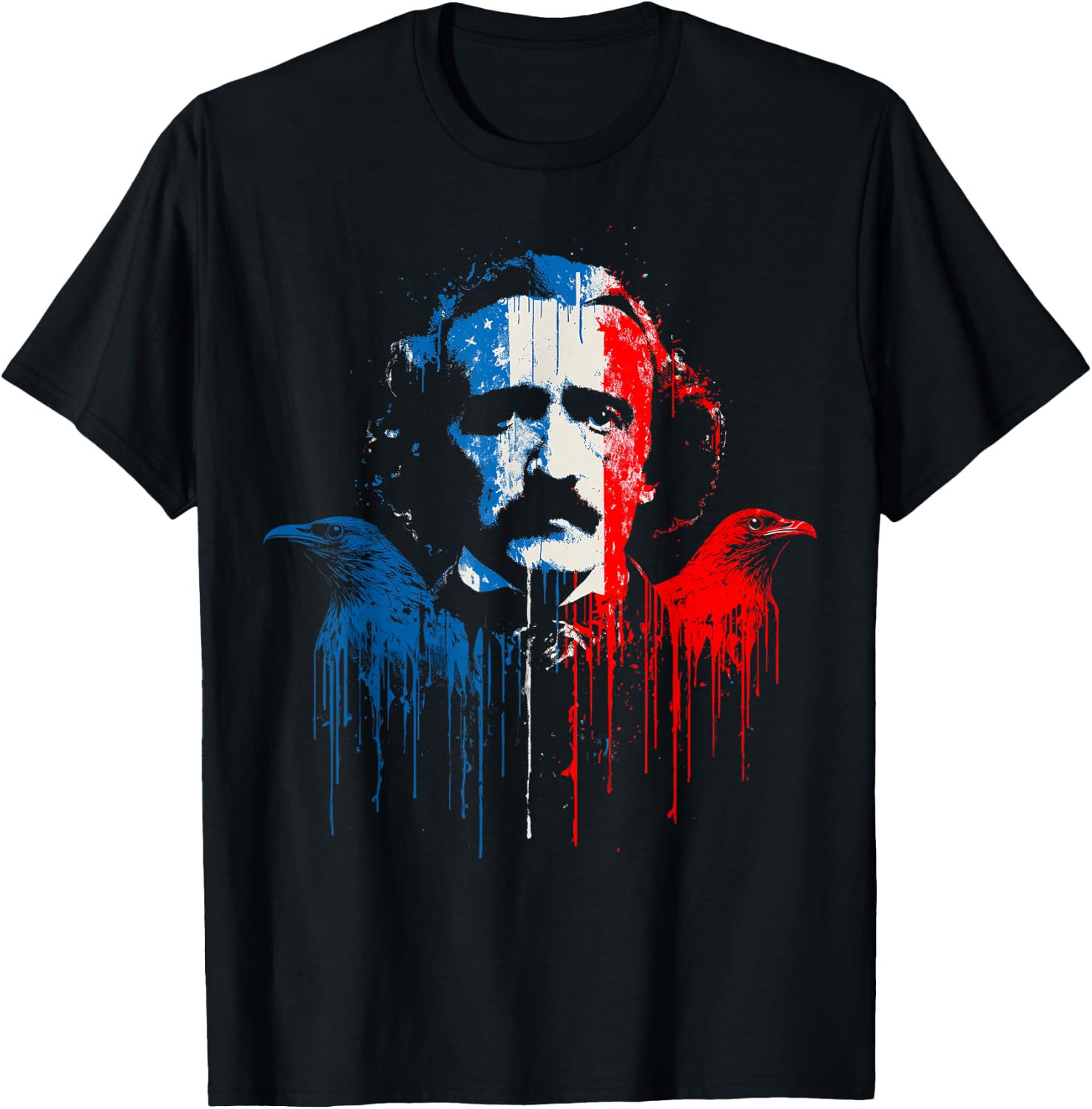 Edgar Allan Poe Horror Fiction American Flag USA Drip T-Shirt - T-Shirt | Black
