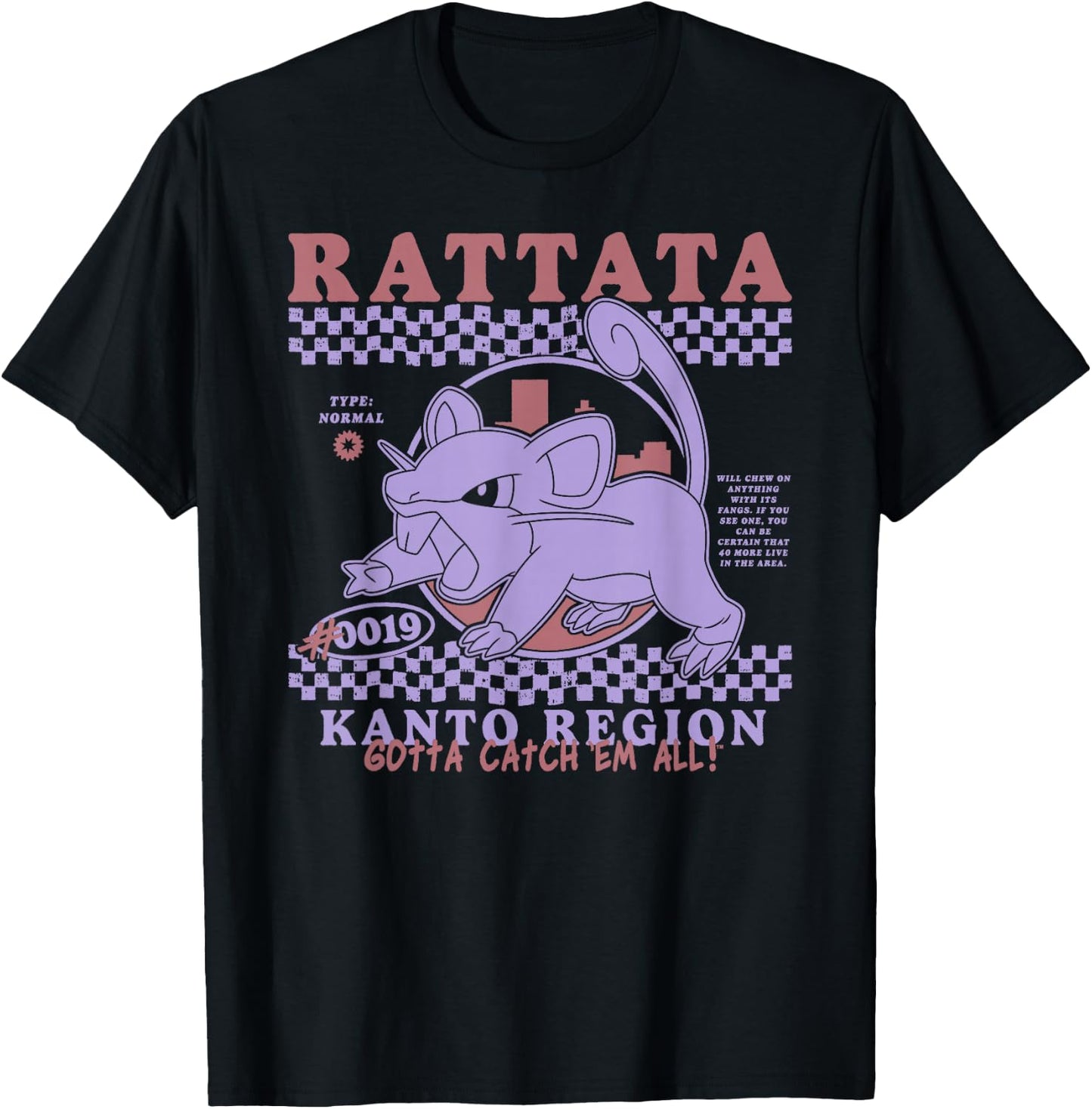 Pokémon Rattata Kanto Region Gotta Catch'em All! #0019 T-Shirt - T-Shirt | Black