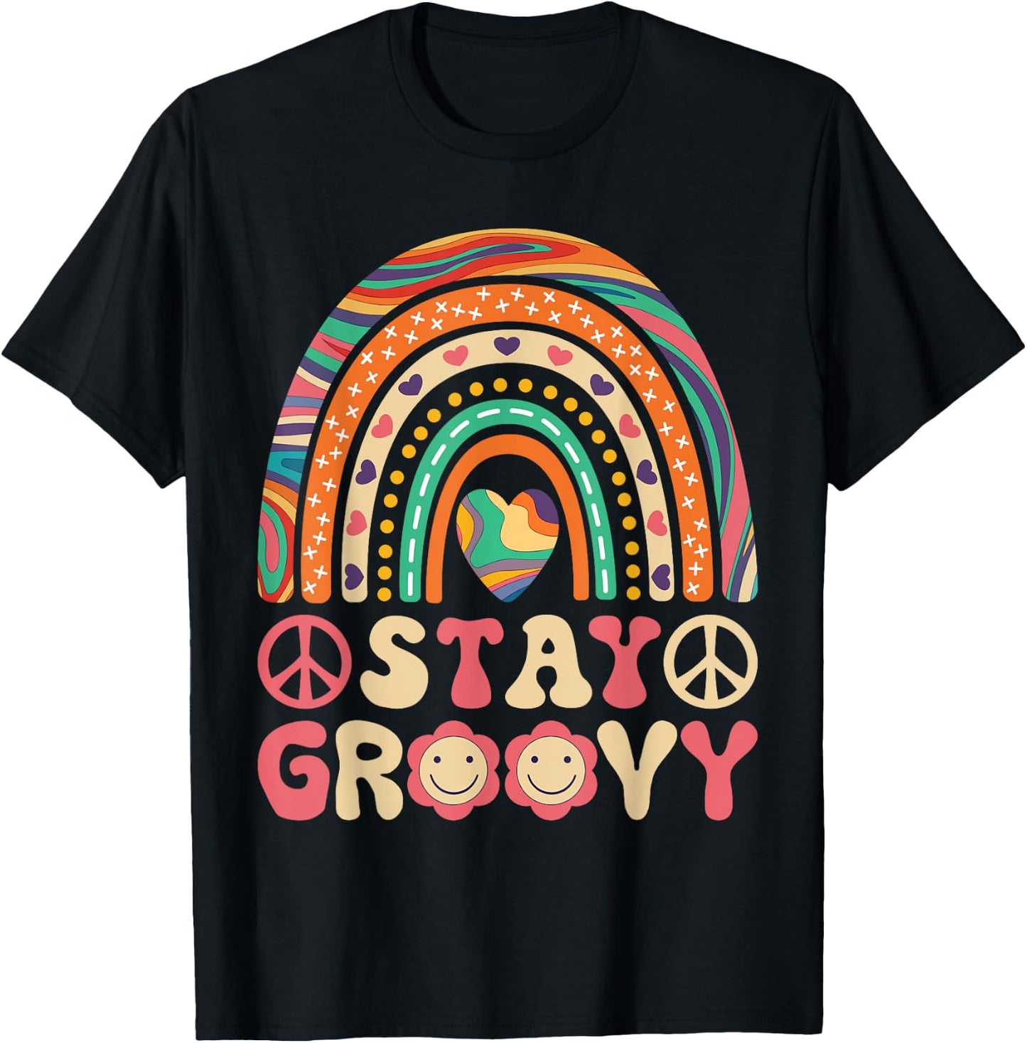 Stay Groovy 60s Outfit 70s Theme Costume Cute Rainbow Hippie T-Shirt - T-Shirt | Black