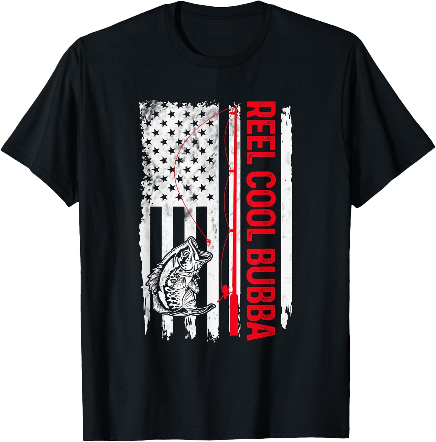 Reel Cool Bubba Fishing American Flag Funny Brother T-Shirt - T-Shirt | Black