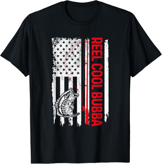 Reel Cool Bubba Fishing American Flag Funny Brother T-Shirt - T-Shirt | Black