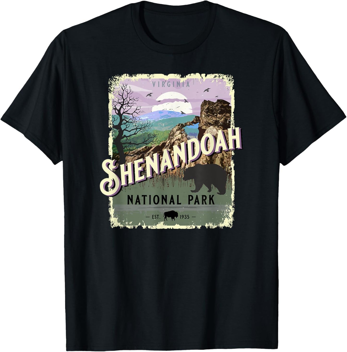 Shenandoah National Park Virginia VA Vintage Travel Souvenir T-Shirt - T-Shirt | Black