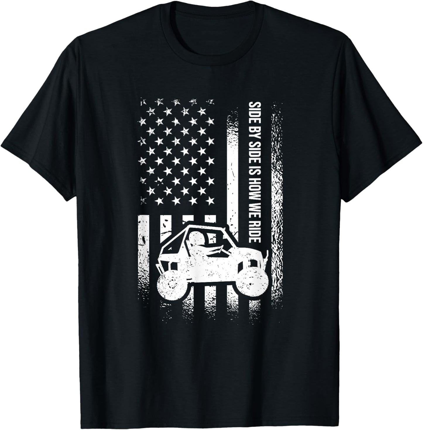 Side By Side Is How We Ride, American Flag UTV Side-By-Side T-Shirt - T-Shirt | Black