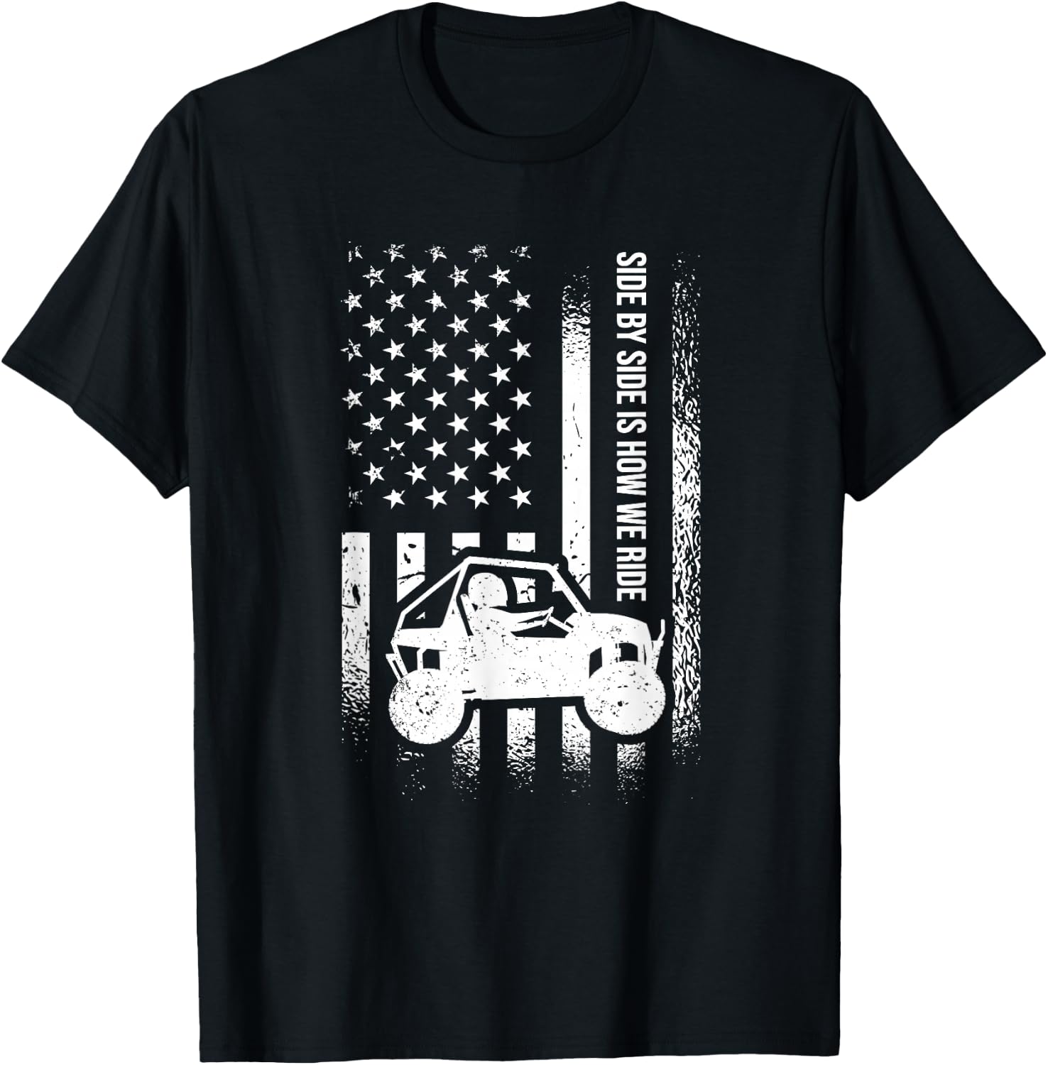 Side By Side Is How We Ride, American Flag UTV Side-By-Side T-Shirt - T-Shirt | Black