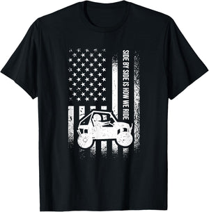 Side By Side Is How We Ride, American Flag UTV Side-By-Side T-Shirt - T-Shirt | Black