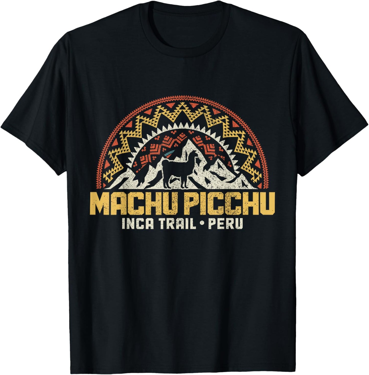 Machu Picchu Peru Inca Trail Souvenir Lama Alpaca Vintage T-Shirt - T-Shirt | Black