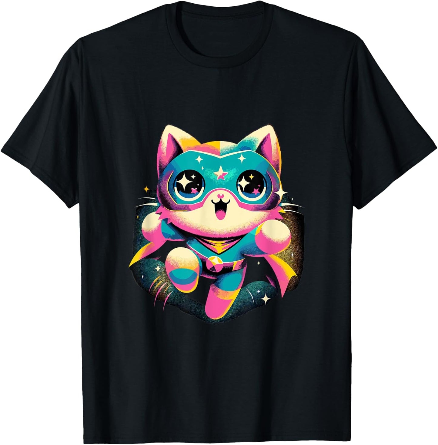 Kawaii Cat Hero - Cute Anime Superhero , Small, Black T-Shirt - T-Shirt | Black