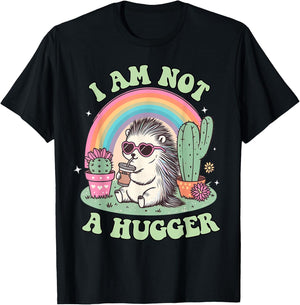 I Am Not A Hugger Funny Cactus Avoid Hugs Hedgehog Anxiety T-Shirt - T-Shirt | Black