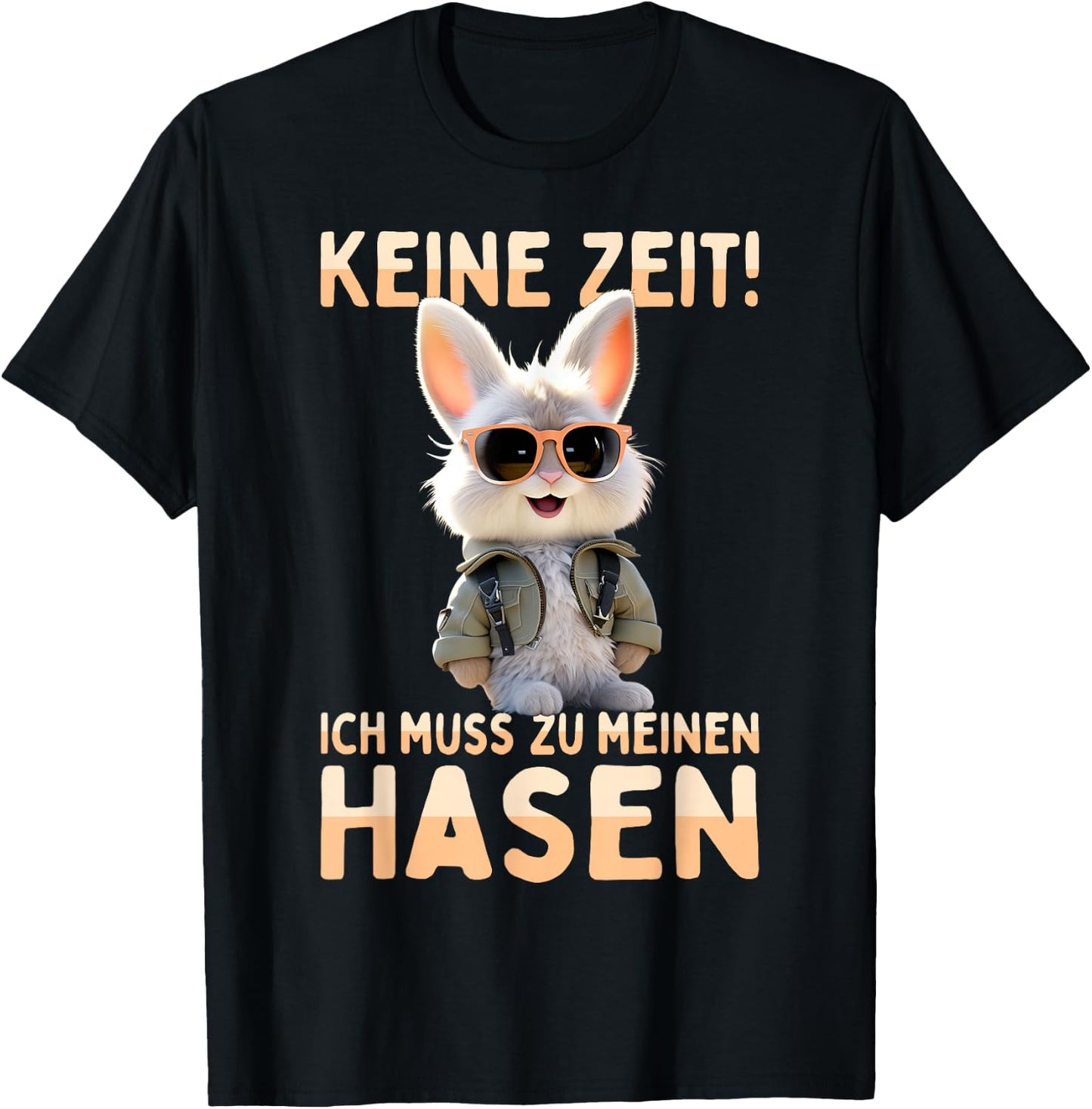 with German Text "Hase Kaninchen Bunny Keine Zeit Ich muss Zu Meinen Hasen, black T-Shirt - T-Shirt | Black