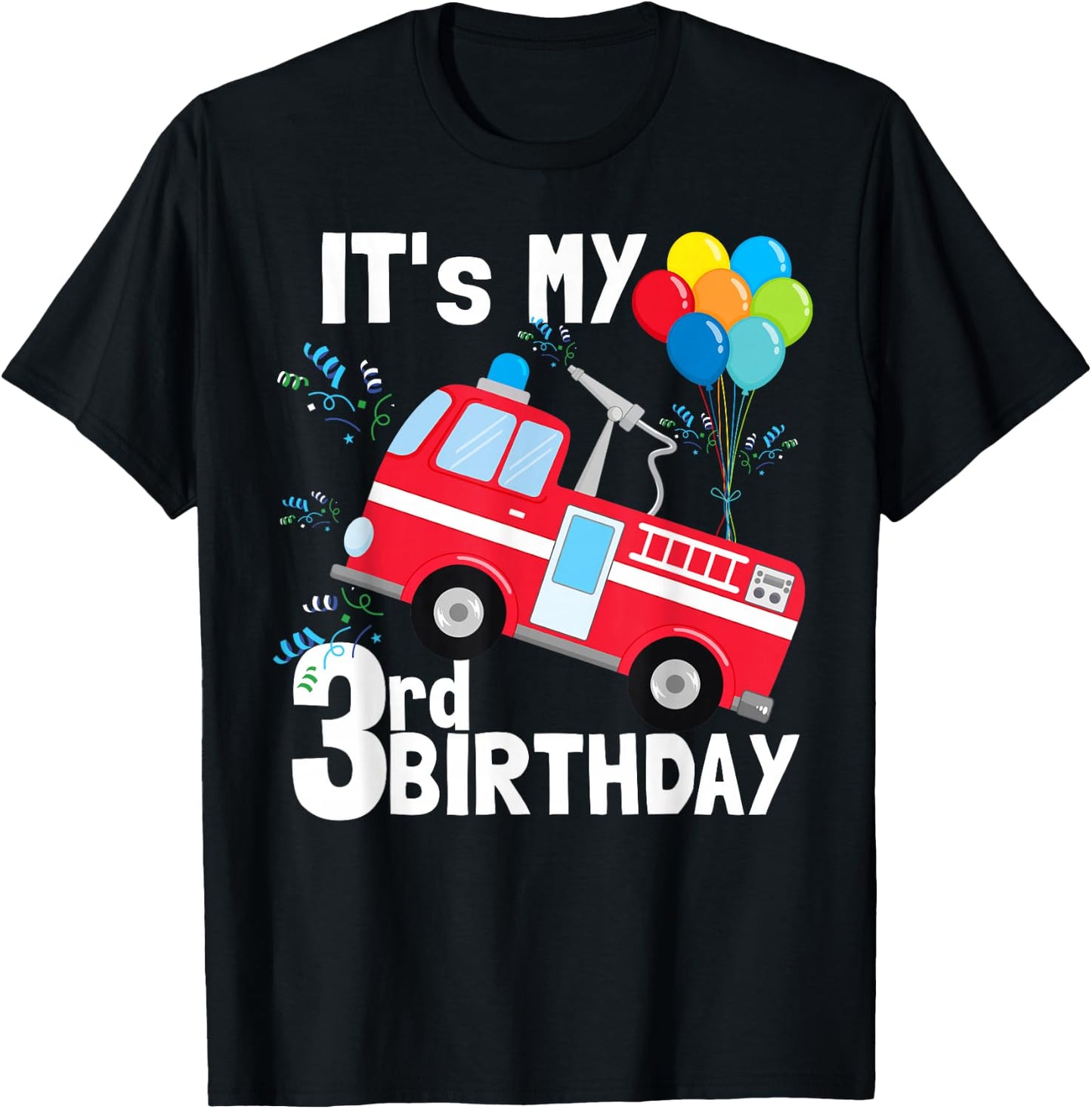 It's My 3rd Birthday Fire Truck 3 Birthday Boy Gift T-Shirt - T-Shirt | Black