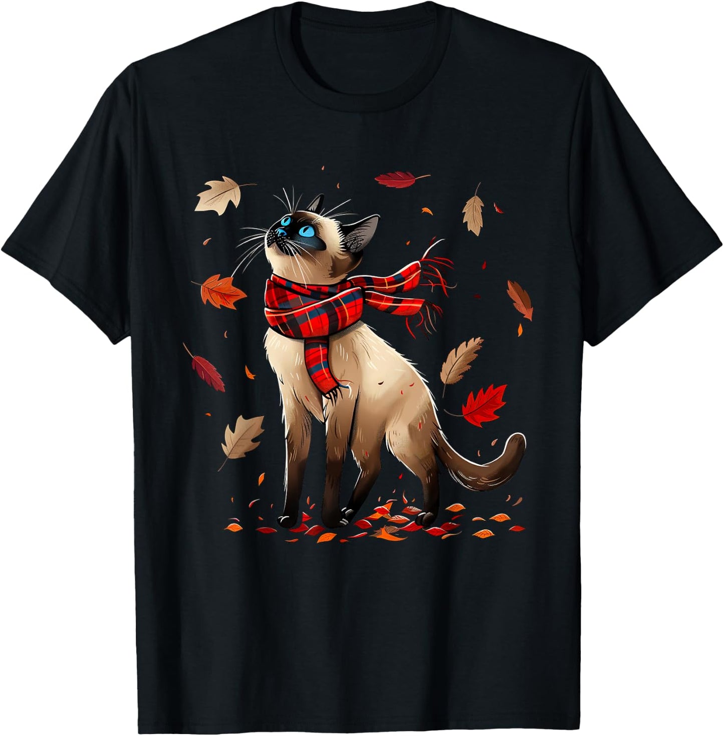 Retro Fall Leaf Siamese Cat Autumn Season Thanksgiving (kid) T-Shirt - T-Shirt | Black