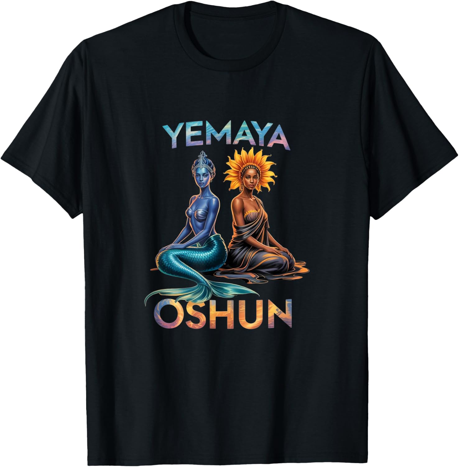 Yemaya Oshun Orisha Yoruba Goddess Mermaid T-Shirt - T-Shirt | Black