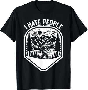 Retro Camping Bigfoot Sasquatch I Hate People Funny T-Shirt - T-Shirt | Black