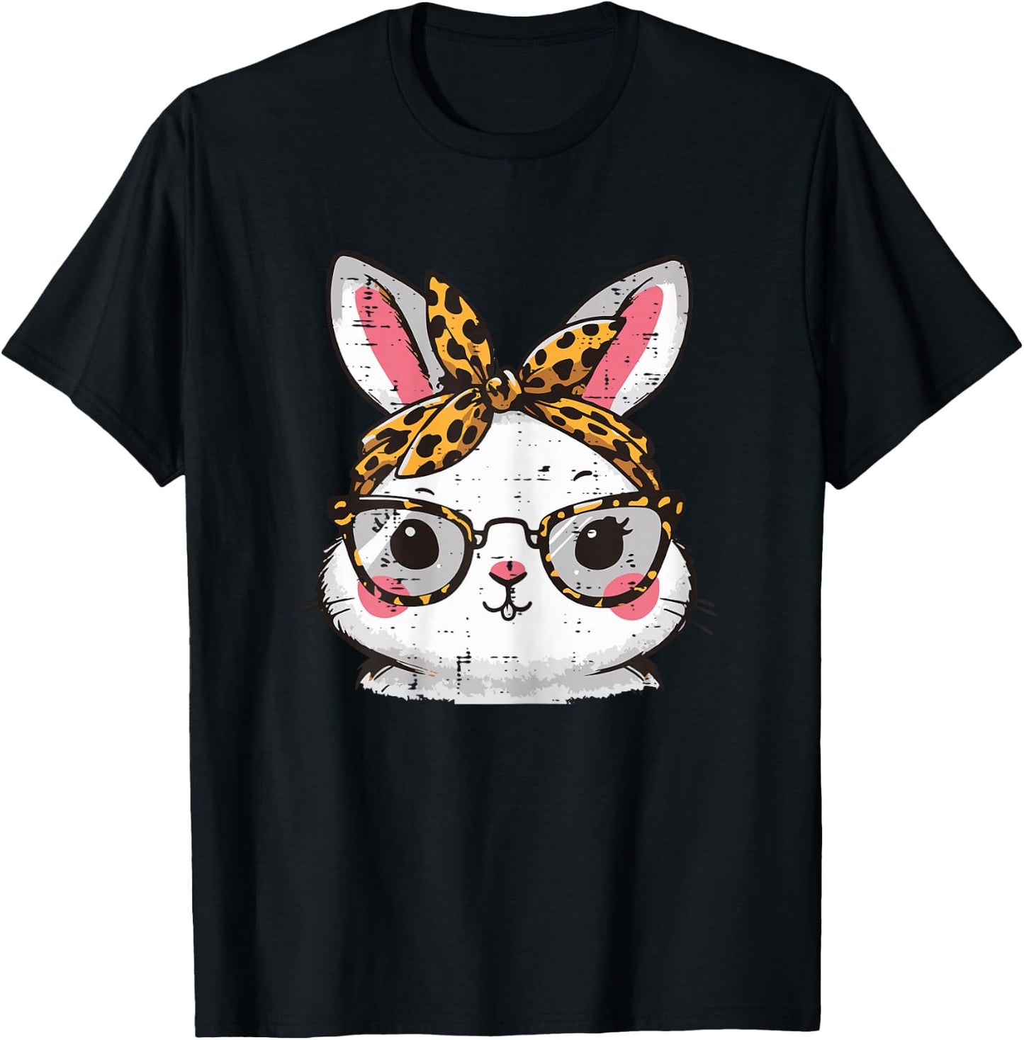 Easter Bunny Face Leopard Glasses Rabbit Women Girls Kids T-Shirt - T-Shirt | Black