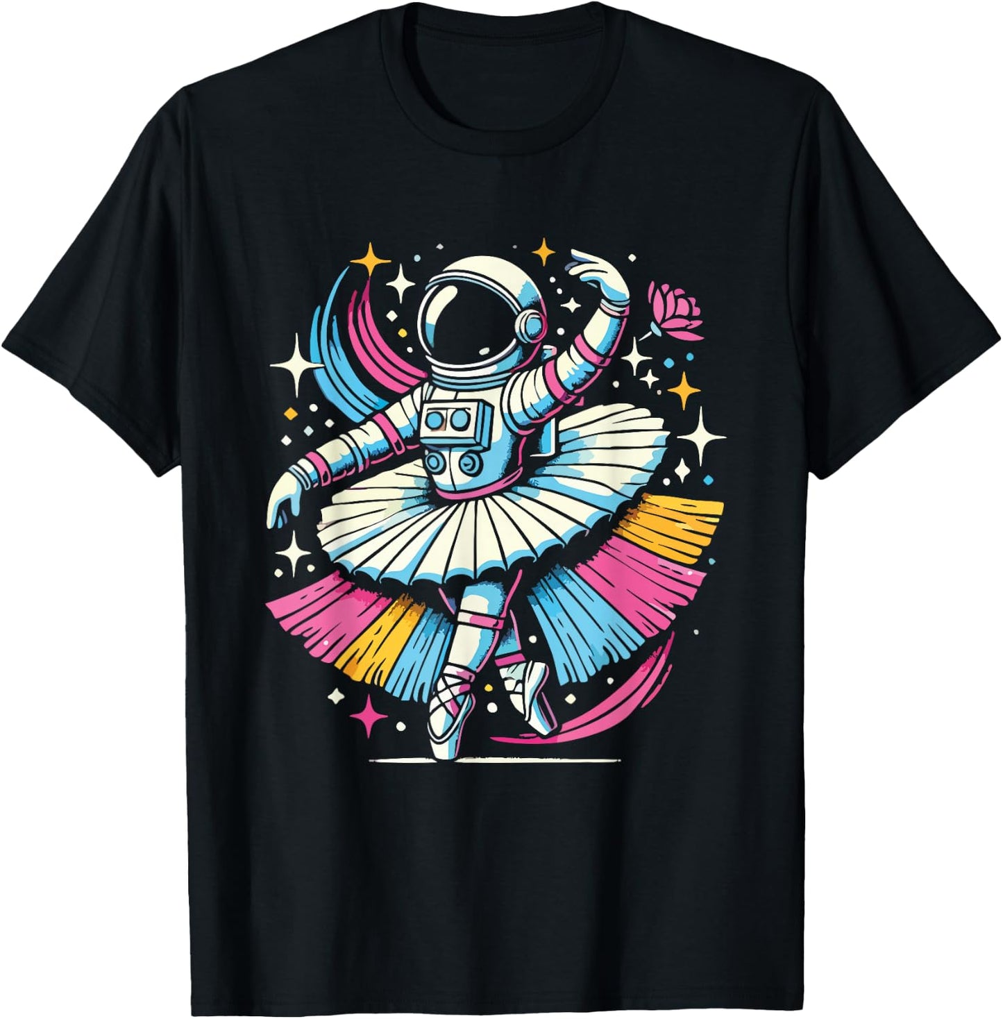 Astronaut Ballerina Cosmic Dance Stars Universe Funny T-Shirt - T-Shirt | Black