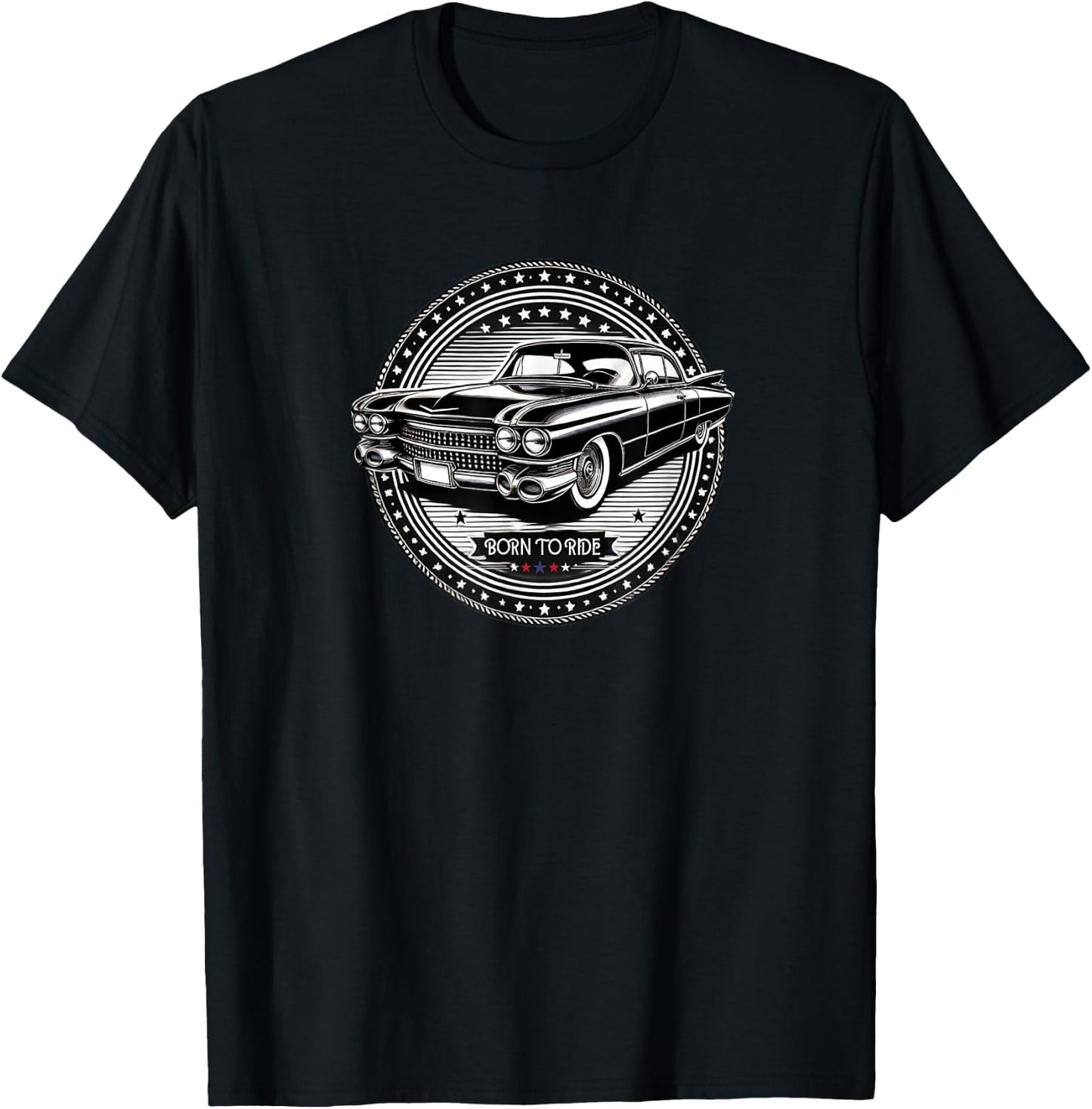Vintage Cadillac lookin Vehicle - Black & White - Old school T-Shirt - T-Shirt | Black
