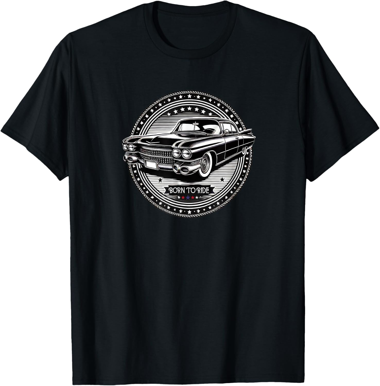 Vintage Cadillac lookin Vehicle - Black & White - Old school T-Shirt - T-Shirt | Black