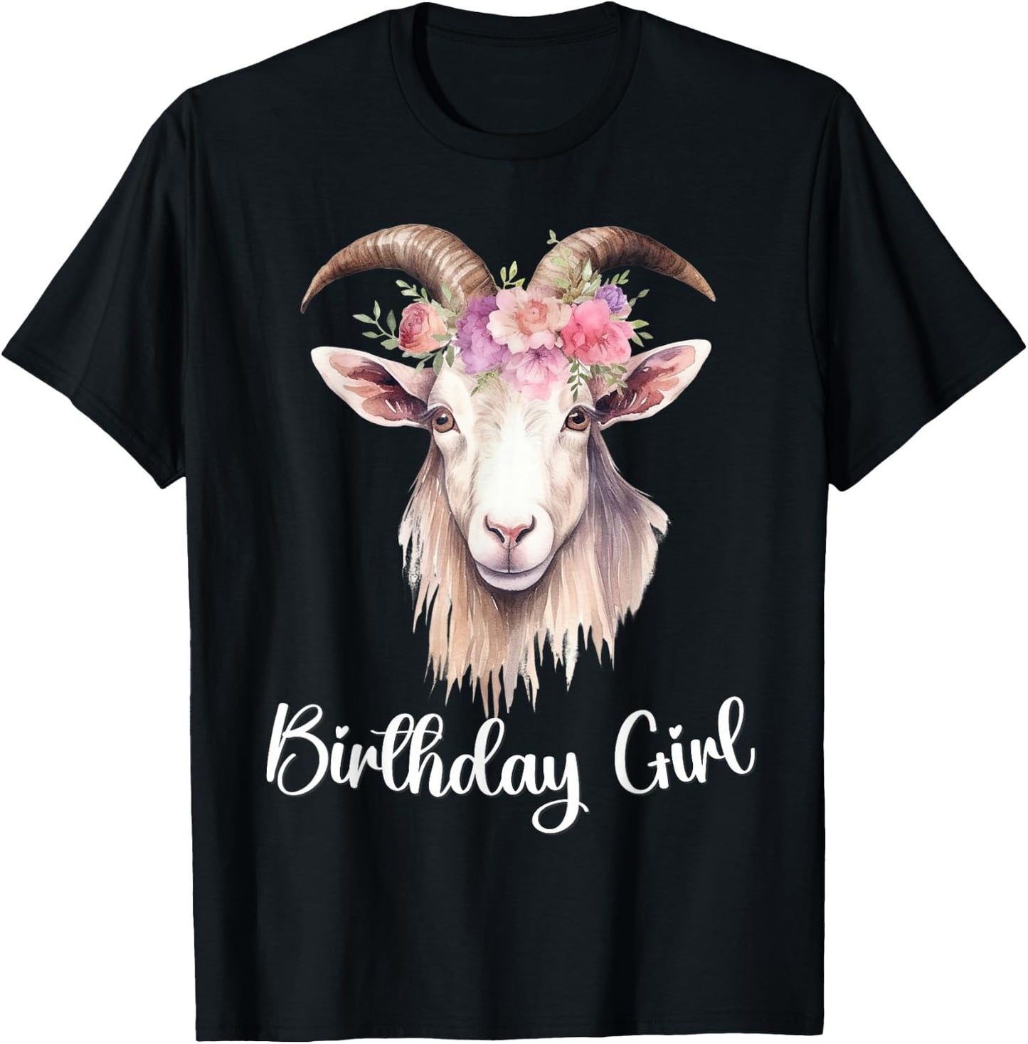 Goat with Flowers for the Birthday Girl T-Shirt - T-Shirt | Black