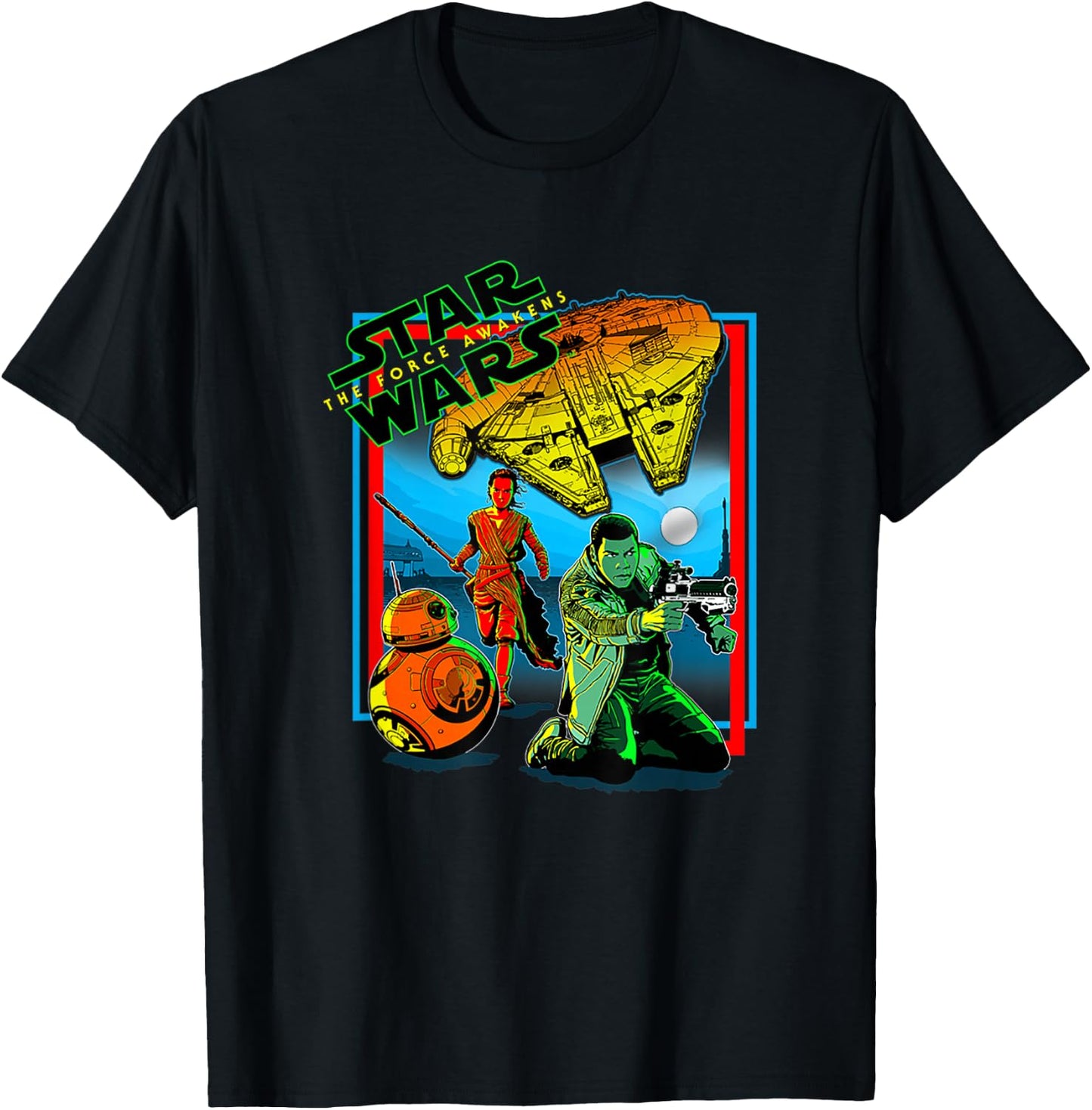 Star Wars The Force Awakens Ray Finn BB-8 Comic Cover Style T-Shirt - T-Shirt | Black