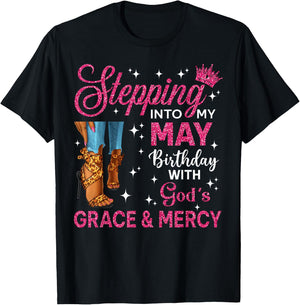 Stepping Into My May Birthday Women High Heels Bday T-Shirt - T-Shirt | Black